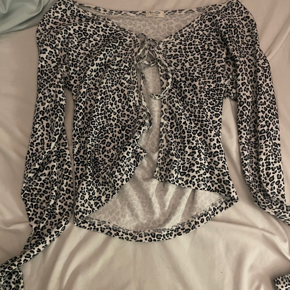 john galt leopard print blue and black cardigan